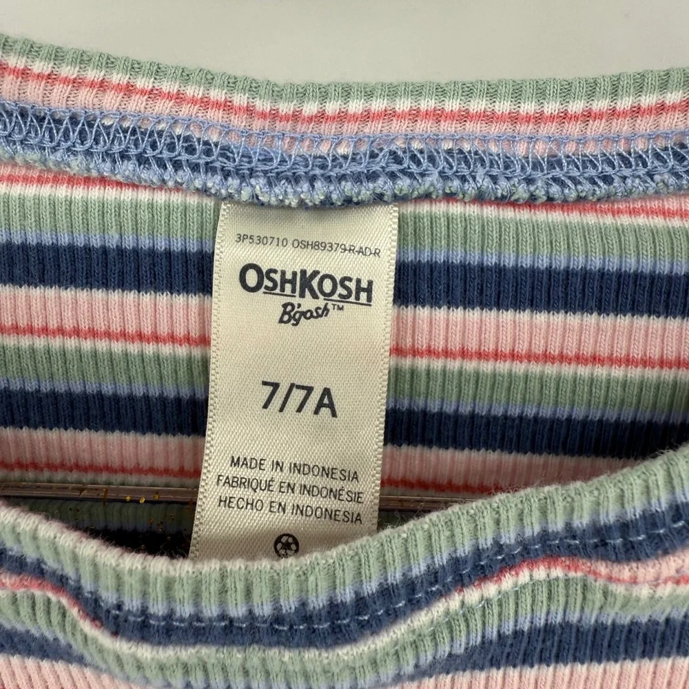 OshKosh B'gosh Girls 7/7A Long Sleeve Striped Ribbed Lettuce Hem‎ Top